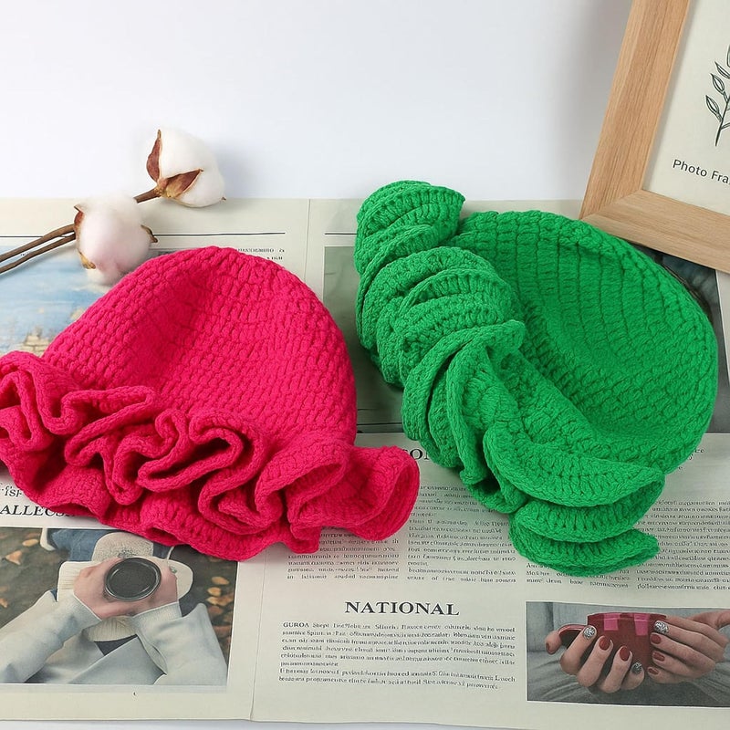 Ahouws Crochet Bucket Hat Women Trendy Knit Floppy Cap Cute Boho Handmade Beanies Outdoor Boho Travel Fishing Hat - Image 5